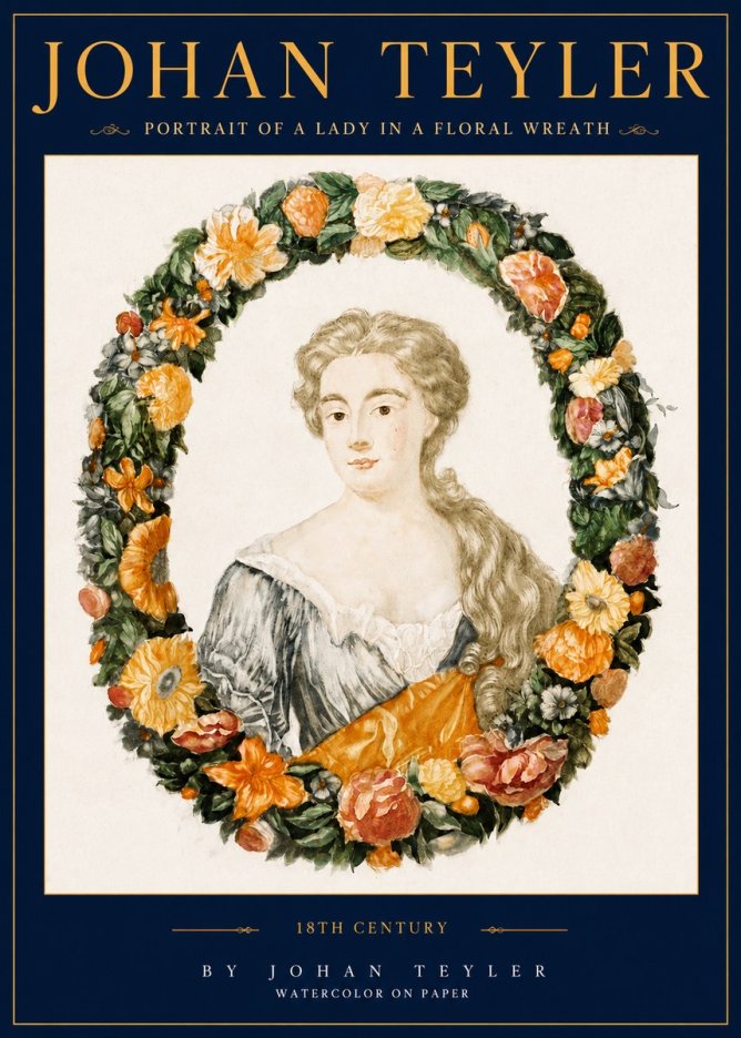 Johan Teyler Portrait of a Lady in a Floral Wreath No3 - Affiche