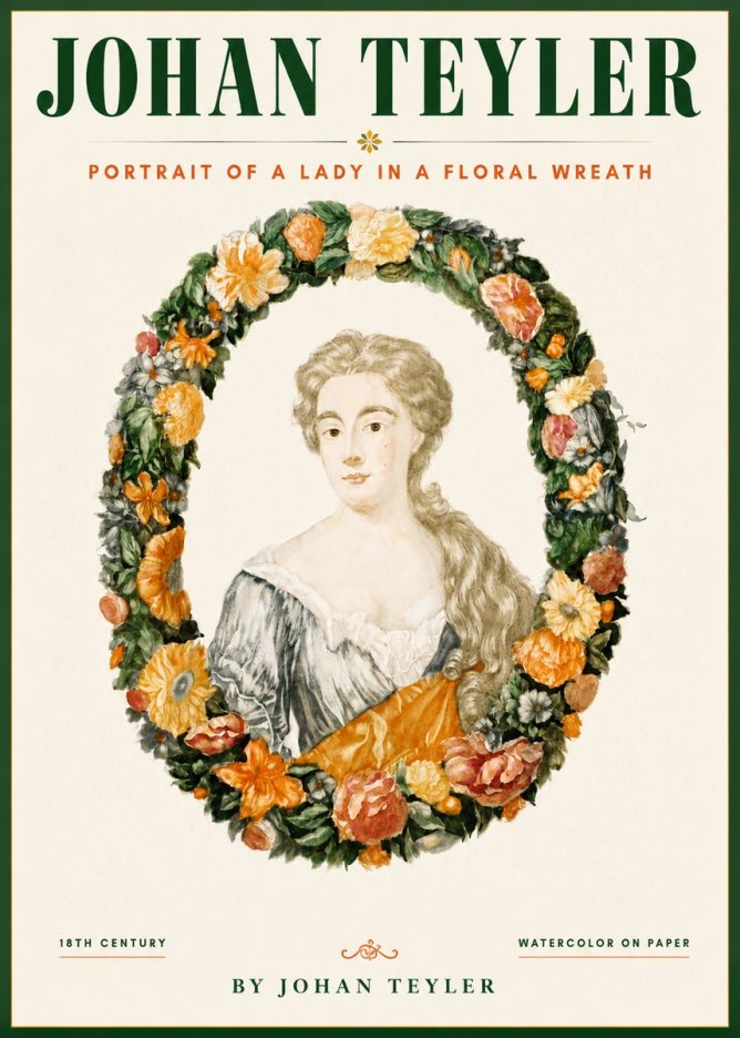 Johan Teyler Portrait of a Lady in a Floral Wreath No4 - Affiche
