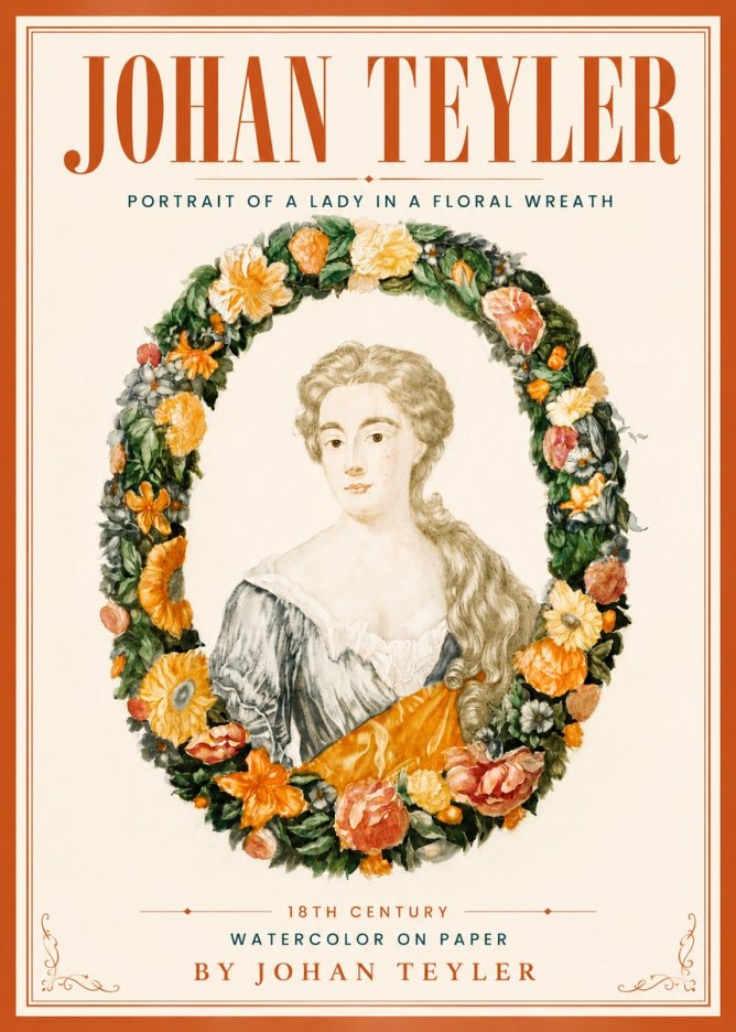 Johan Teyler Portrait of a Lady in a Floral Wreath No5 - Affiche