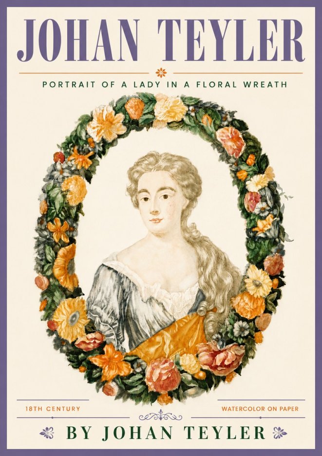 Johan Teyler Portrait of a Lady in a Floral Wreath No6 - Affiche