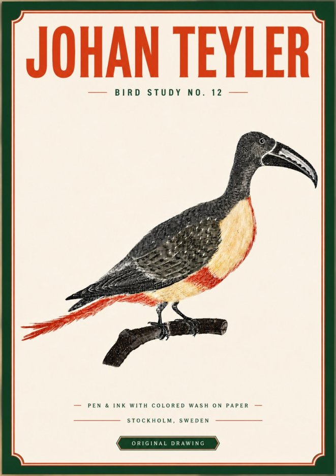 Johan Teyler Bird Study No. 12 - Original Drawing No3 - Affiche