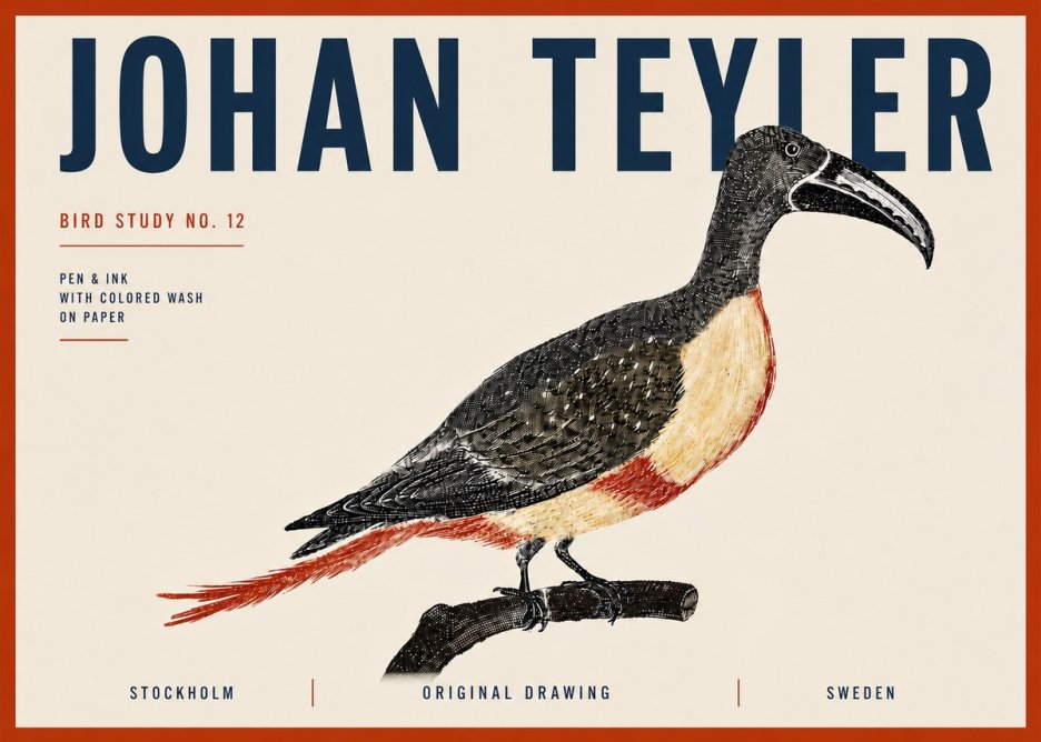 Johan Teyler Bird Study No. 12 - Original Drawing No6 - Affiche