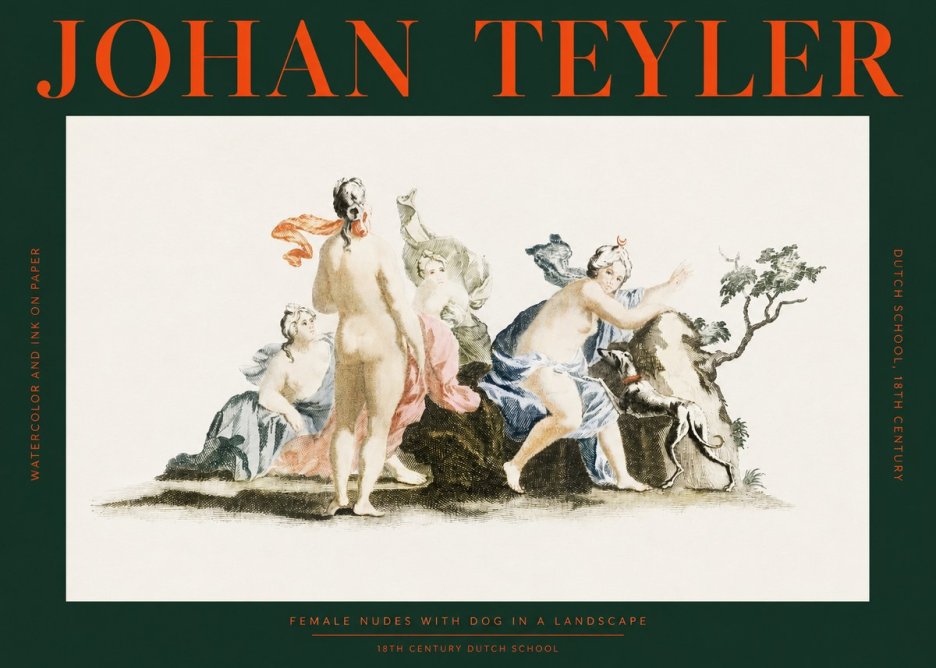 Johan Teyler Nudi Femminili Con Cane in Paesaggio No2 - Affiche