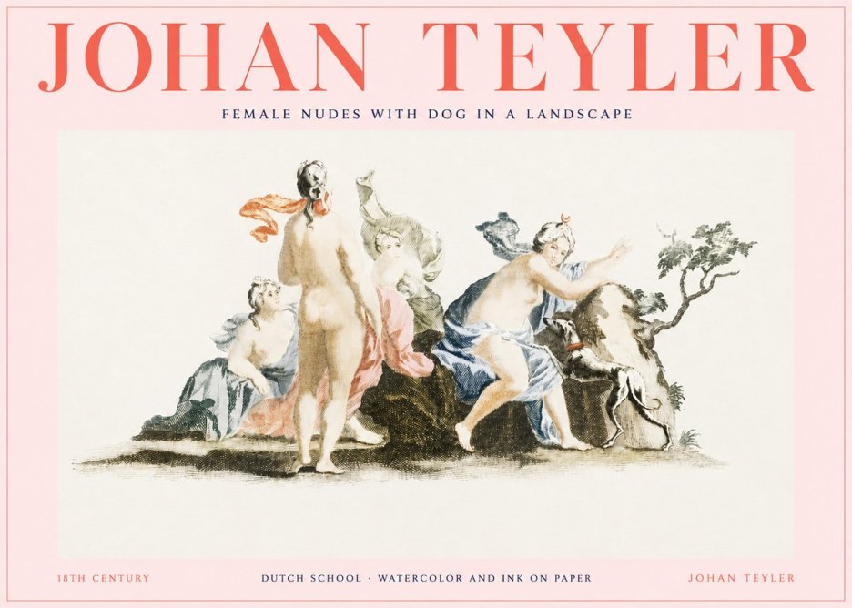 Johan Teyler Nudi Femminili Con Cane in Paesaggio No3 - Affiche