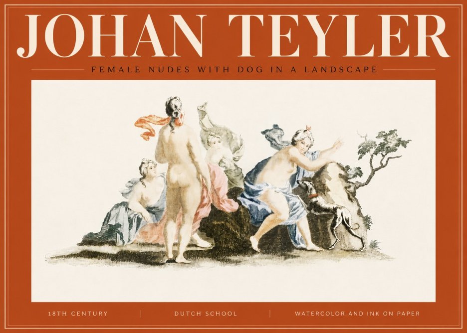 Johan Teyler Nudi Femminili Con Cane in Paesaggio No5 - Affiche