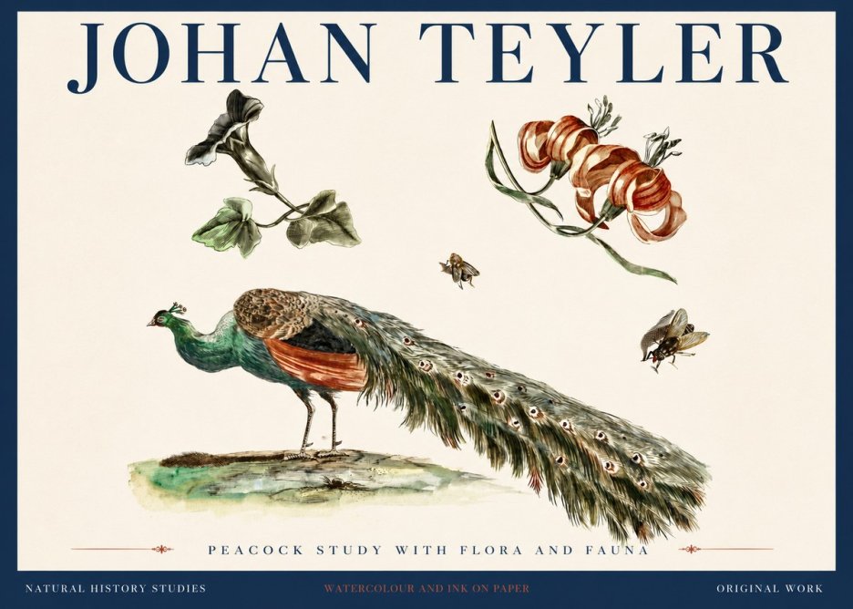 Johan Teyler Peacock Study with Flora and Fauna No4 - Affiche