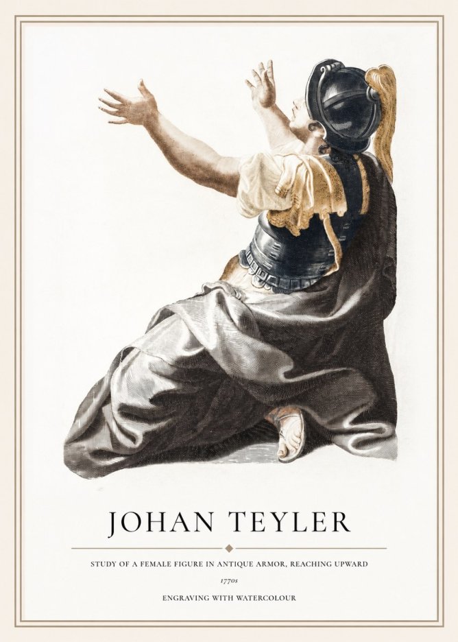 Johan Teyler Study of a Female Figure in Antique Armor, Reaching Upward No1 - Affiche