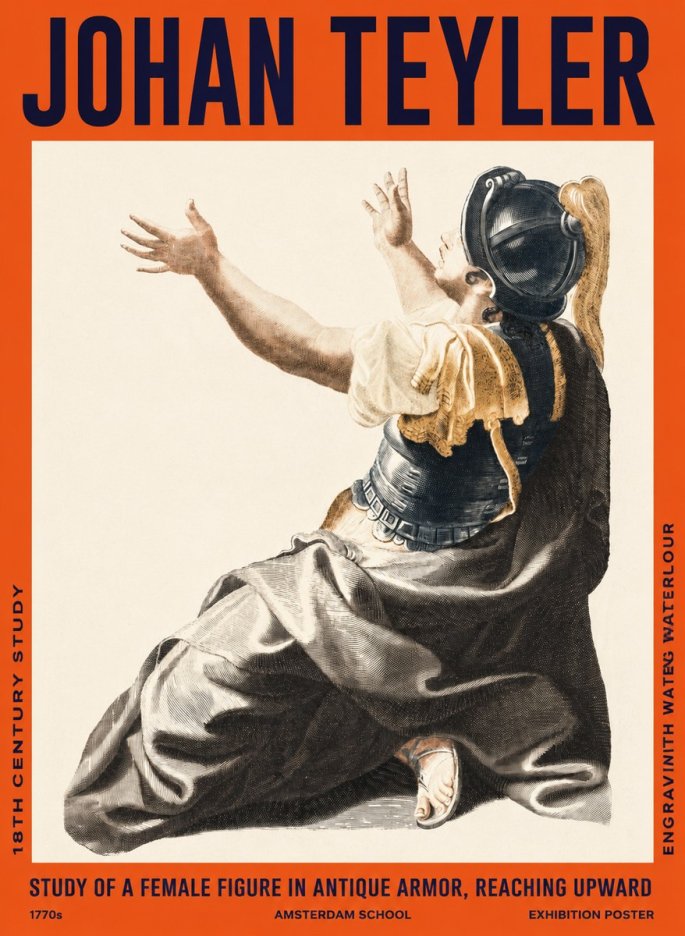 Johan Teyler Study of a Female Figure in Antique Armor, Reaching Upward No2 - Affiche