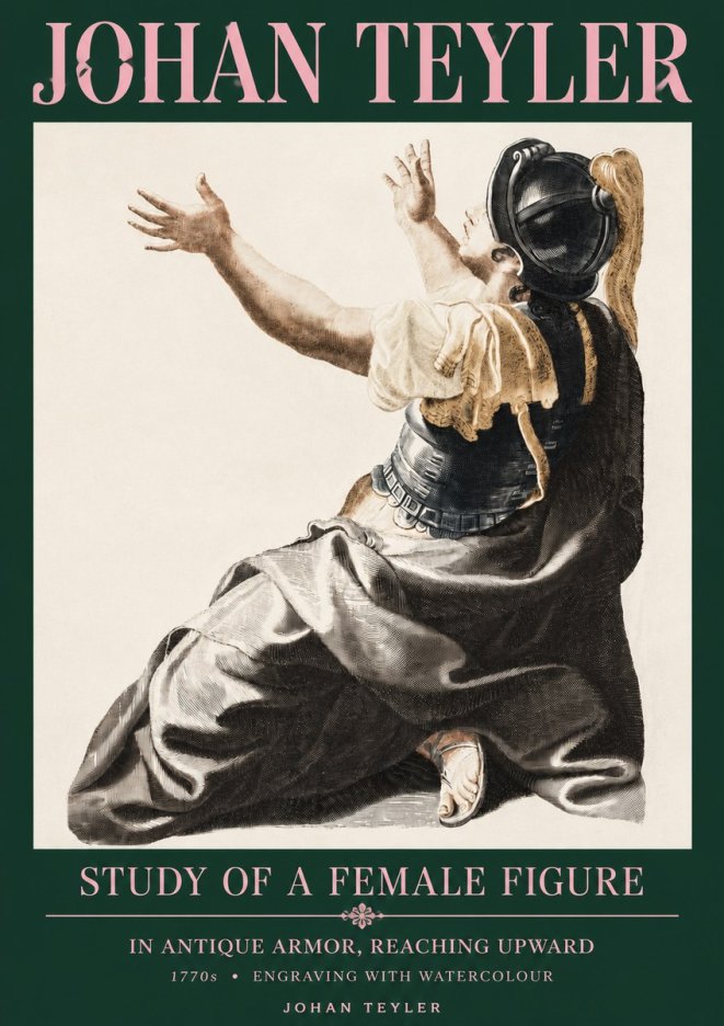 Johan Teyler Study of a Female Figure in Antique Armor, Reaching Upward No3 - Affiche