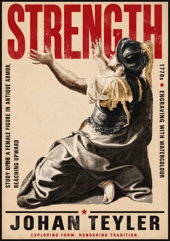 Johan Teyler Study of a Female Figure in Antique Armor, Reaching Upward No5 - Affiche