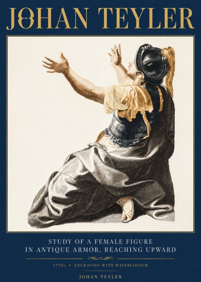 Johan Teyler Study of a Female Figure in Antique Armor, Reaching Upward No6 - Affiche