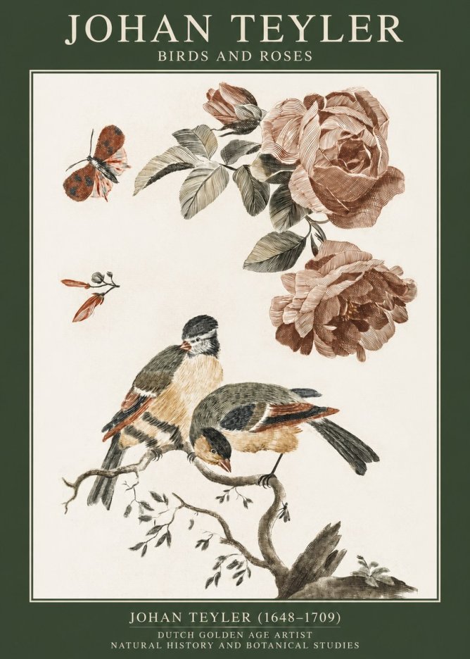 Johan Teyler Birds and Roses No1 - Affiche
