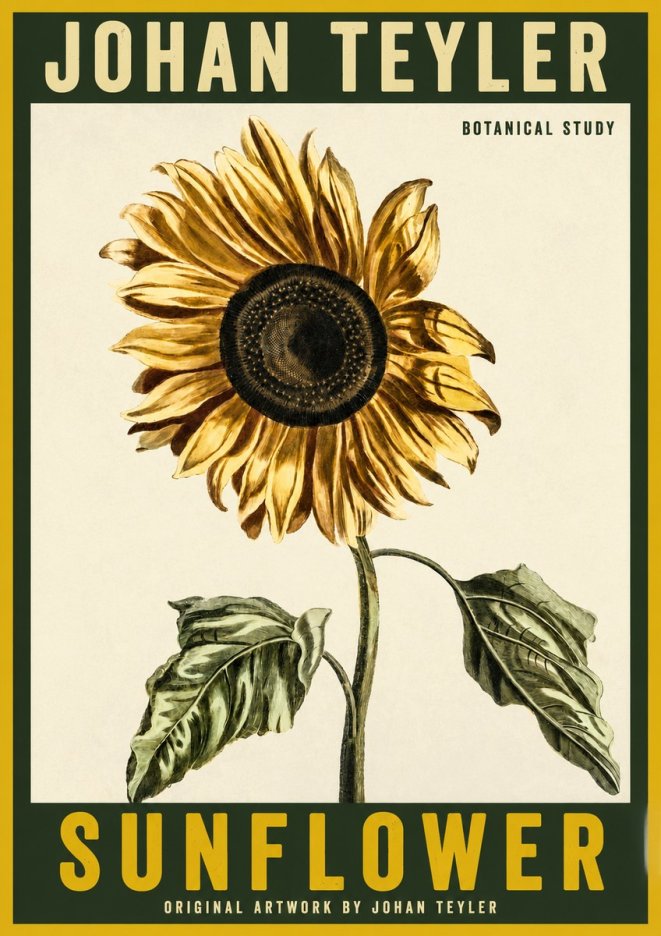 Johan Teyler Sunflower - Botanical Study No2 - Affiche