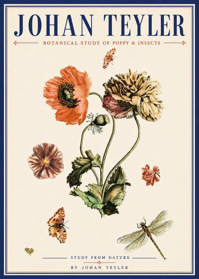 Johan Teyler Botanical Study of Poppy & Insects No6 - Affiche