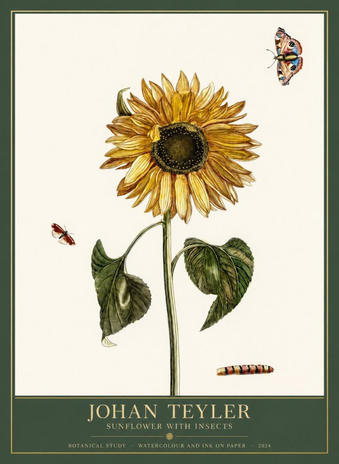 Johan Teyler Sunflower with Insects No1 - Affiche