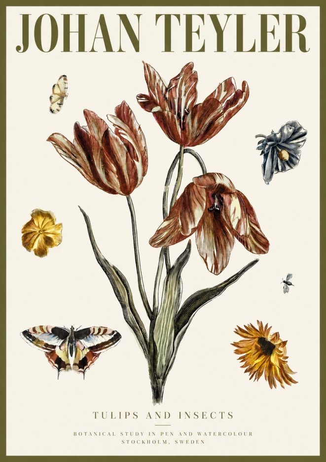 Johan Teyler Tulips and Insects No3 - Affiche