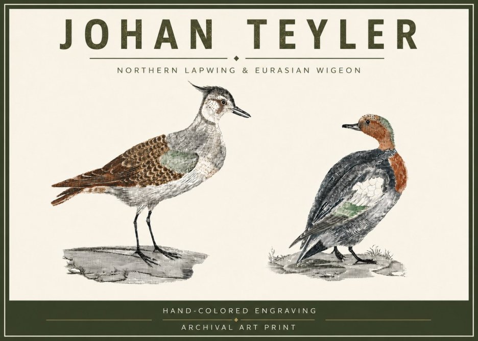 Johan Teyler Northern Lapwing & Eurasian Wigeon No6 - Affiche