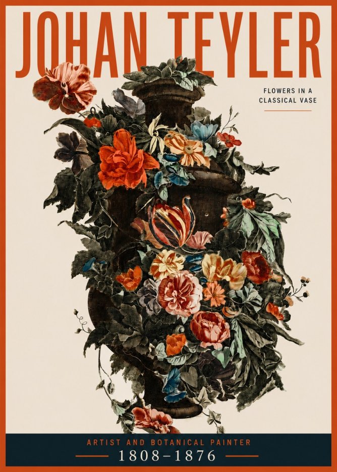 Johan Teyler Flowers in a Classical Vase No3 - Affiche