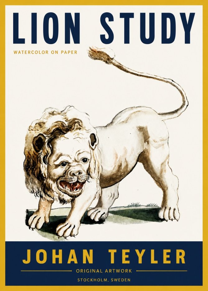 Johan Teyler Lion Study No4 - Affiche