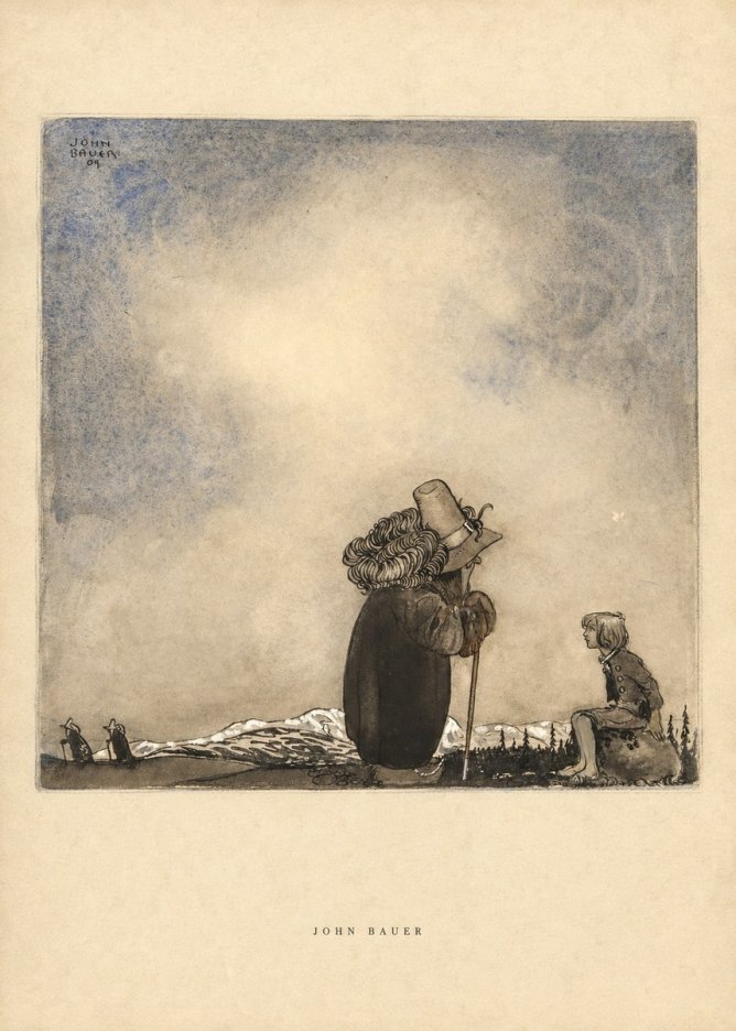 John Bauer Old Man Talking to a Boy No6 - Affiche