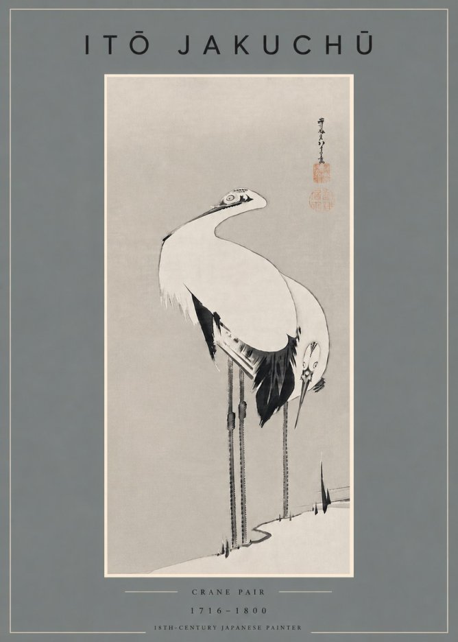 Itō Jakuchū Crane Pair No4 - Affiche