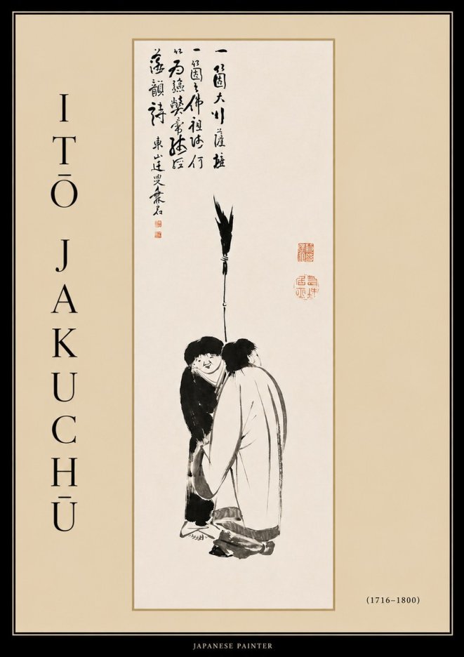 Itō Jakuchū Two Figures Holding a Staff No4 - Affiche