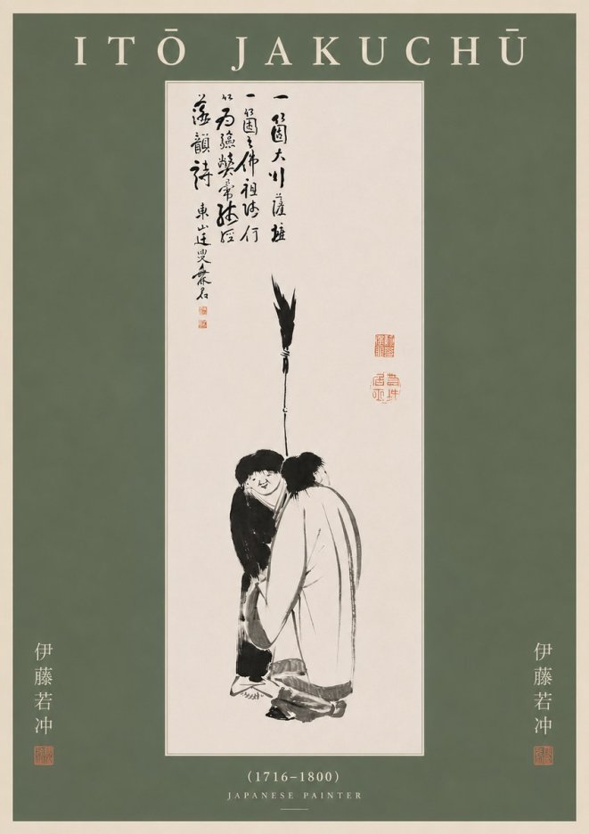 Itō Jakuchū Two Figures Holding a Staff No5 - Affiche
