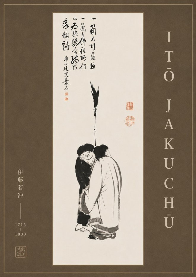 Itō Jakuchū Two Figures Holding a Staff No6 - Affiche