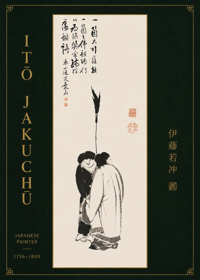 Itō Jakuchū Two Figures Holding a Staff No8 - Affiche