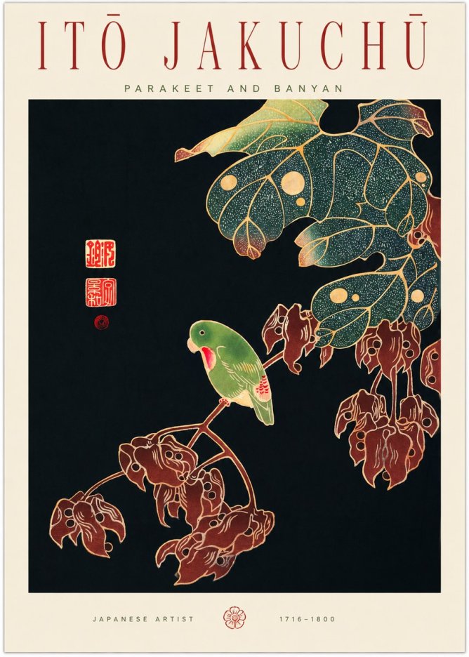 Itō Jakuchū Parakeet and Banyan No1 - Affiche