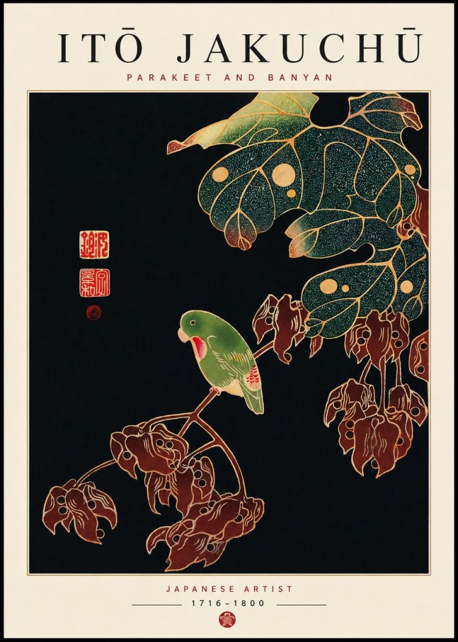 Itō Jakuchū Parakeet and Banyan No3 - Affiche