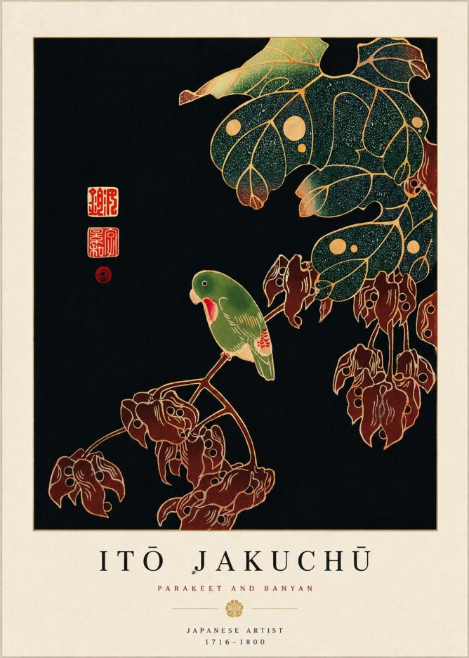 Itō Jakuchū Parakeet and Banyan No5 - Affiche