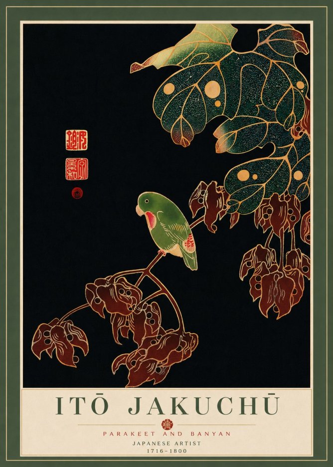 Itō Jakuchū Parakeet and Banyan No7 - Affiche