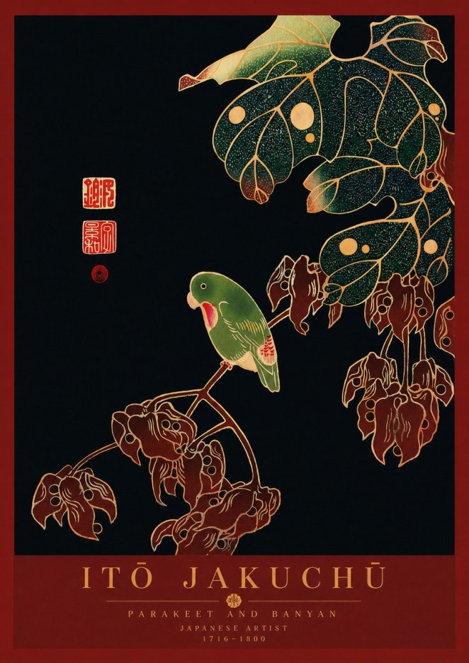 Itō Jakuchū Parakeet and Banyan No8 - Affiche