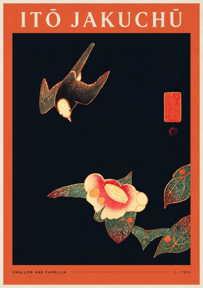Itō Jakuchū Swallow and Camellia No2 - Affiche