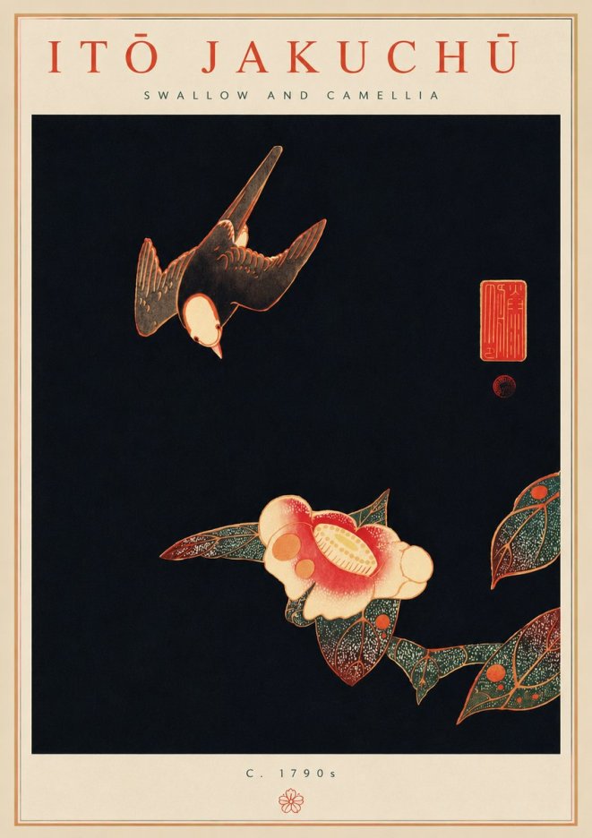 Itō Jakuchū Swallow and Camellia No6 - Affiche
