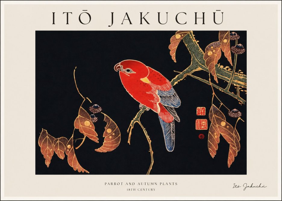Itō Jakuchū Parrot and Autumn Plants No1 - Affiche