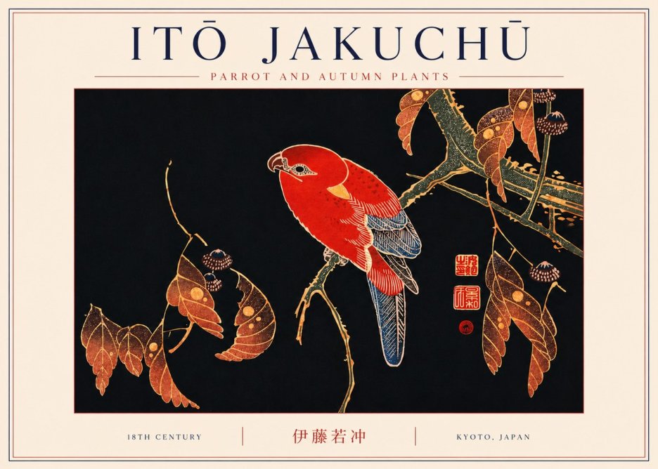 Itō Jakuchū Parrot and Autumn Plants No6 - Affiche