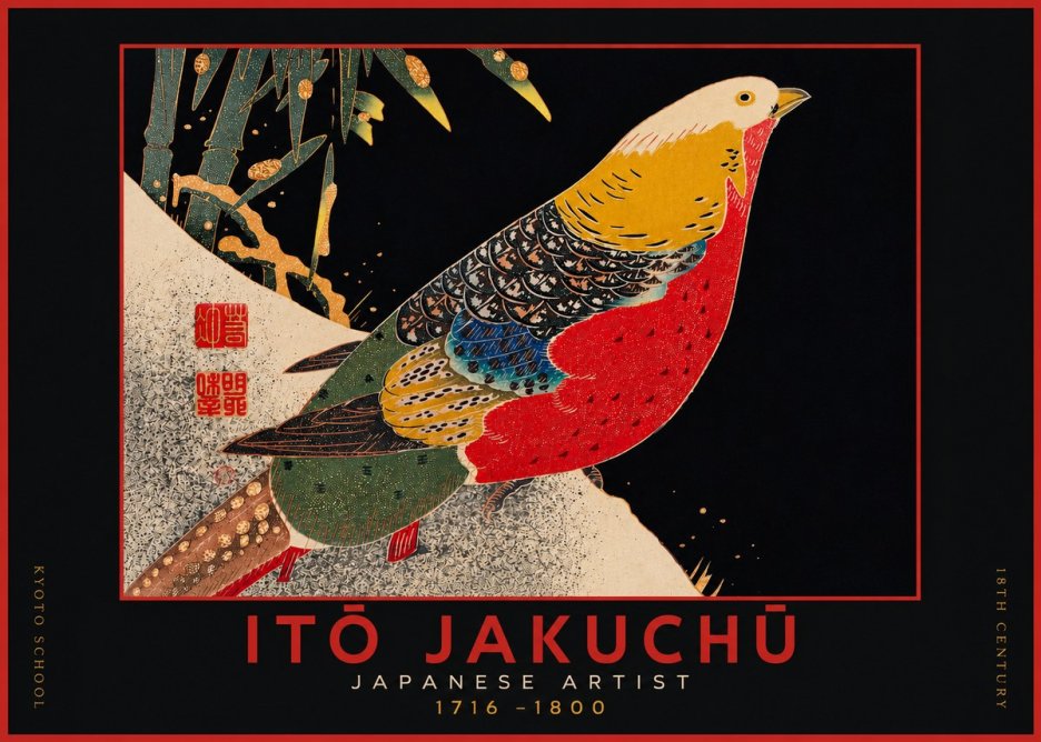 Itō Jakuchū Golden Pheasant and Bamboo No4 - Affiche