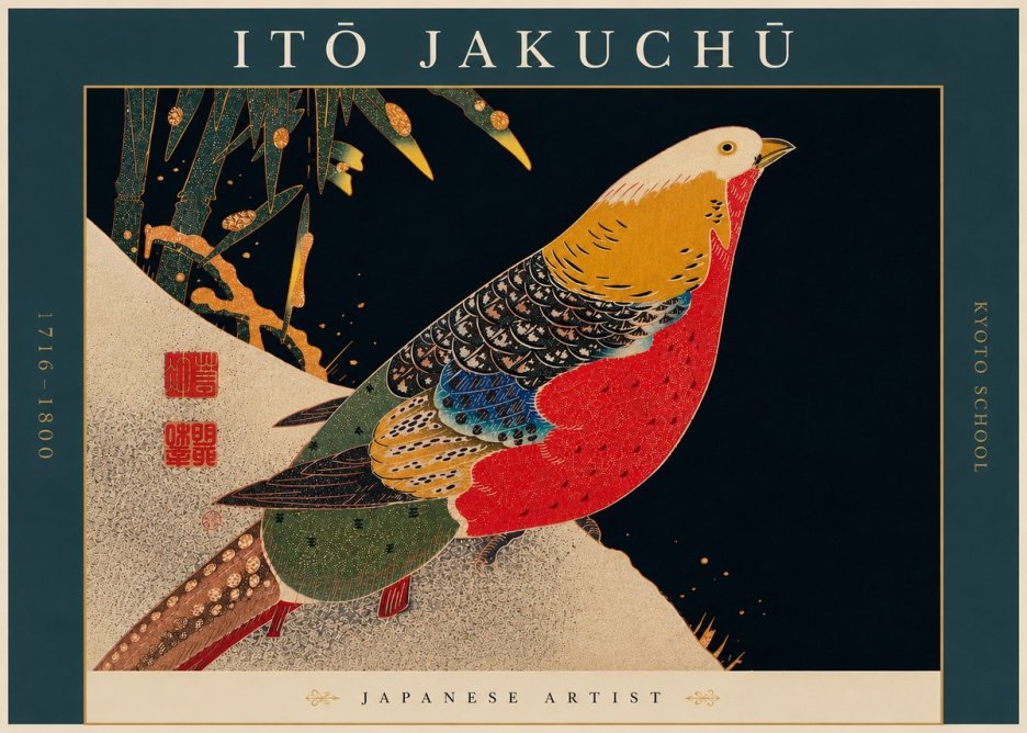 Itō Jakuchū Golden Pheasant and Bamboo No6 - Affiche