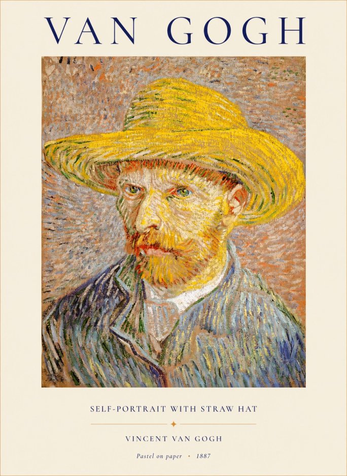 Van Gogh Self-portrait with Straw Hat I No1 - Affiche