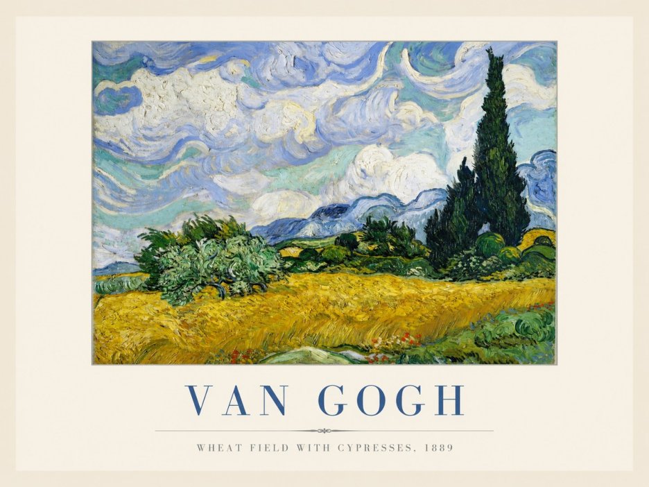 Van Gogh Wheat Field with Cypresses, 1889 No1 - Affiche