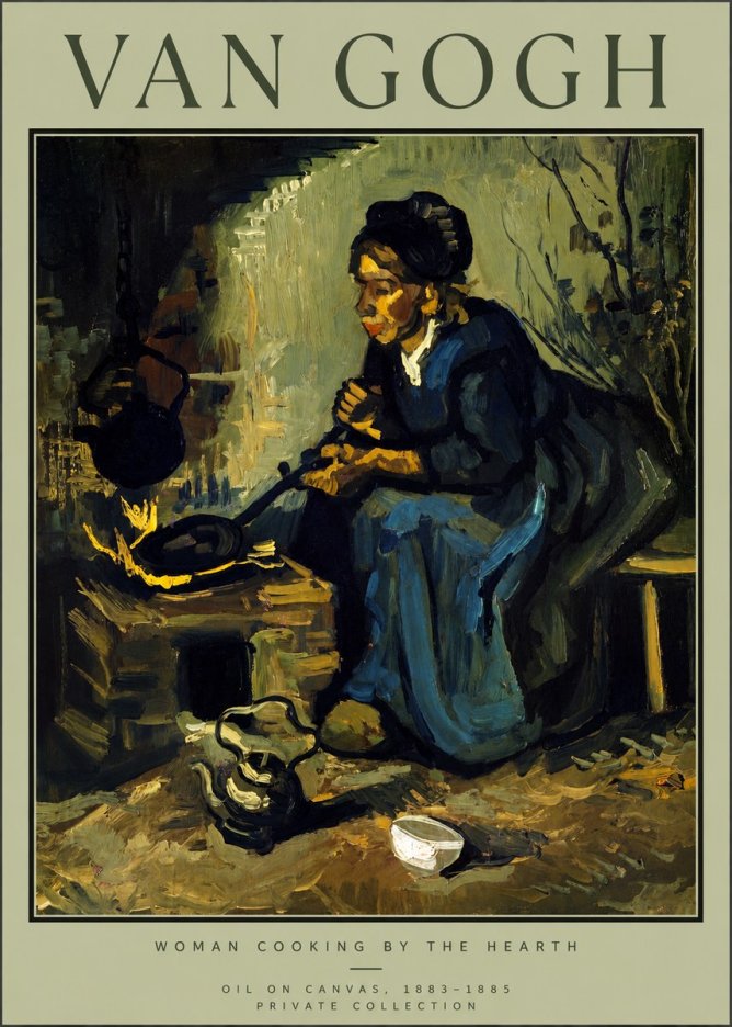 Van Gogh Woman Cooking by the Hearth No2 - Affiche
