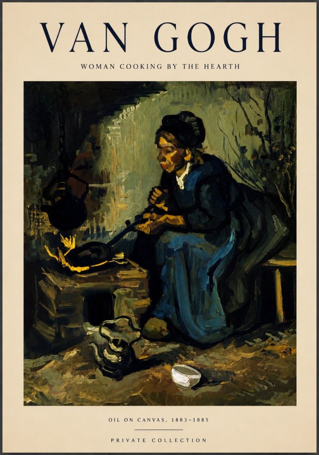 Van Gogh Woman Cooking by the Hearth No5 - Affiche