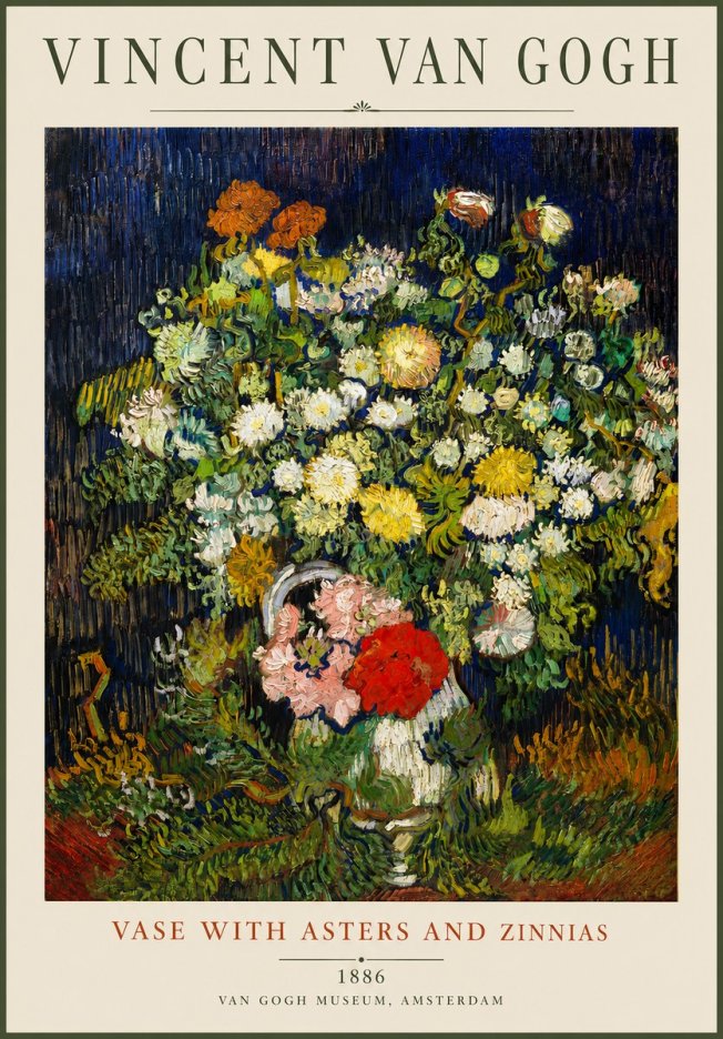 Van Gogh Vase with Asters and Zinnias No2 - Affiche