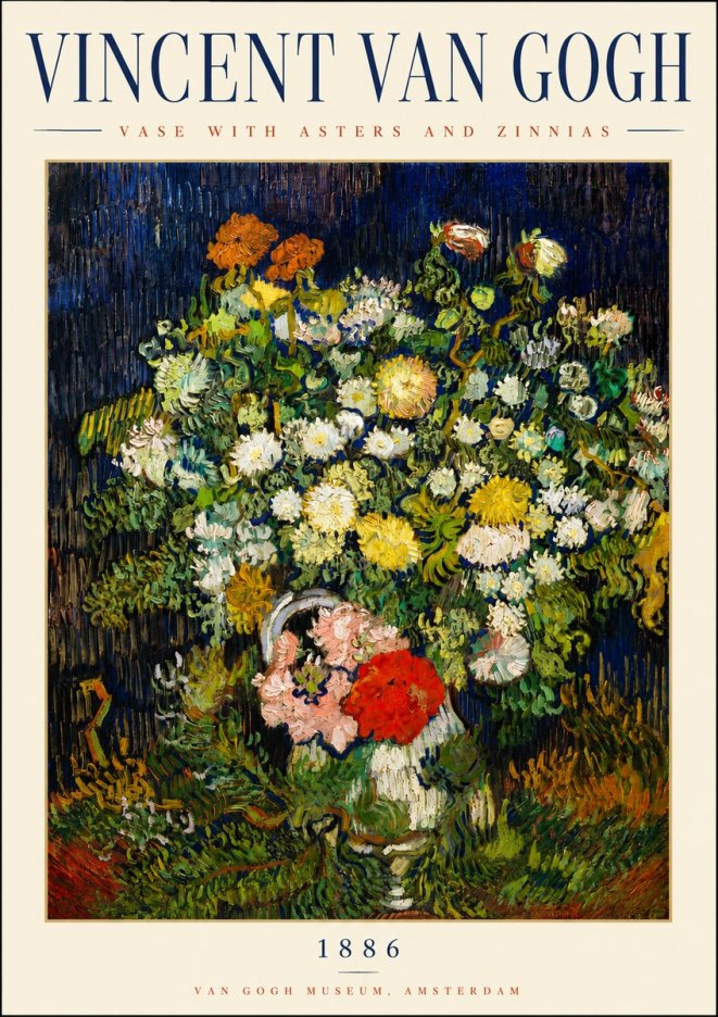 Van Gogh Vase with Asters and Zinnias No3 - Affiche