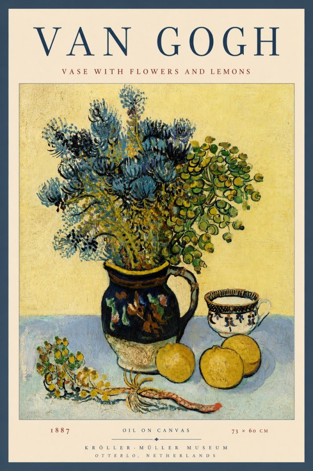 Van Gogh Vase with Flowers and Lemons No2 - Affiche