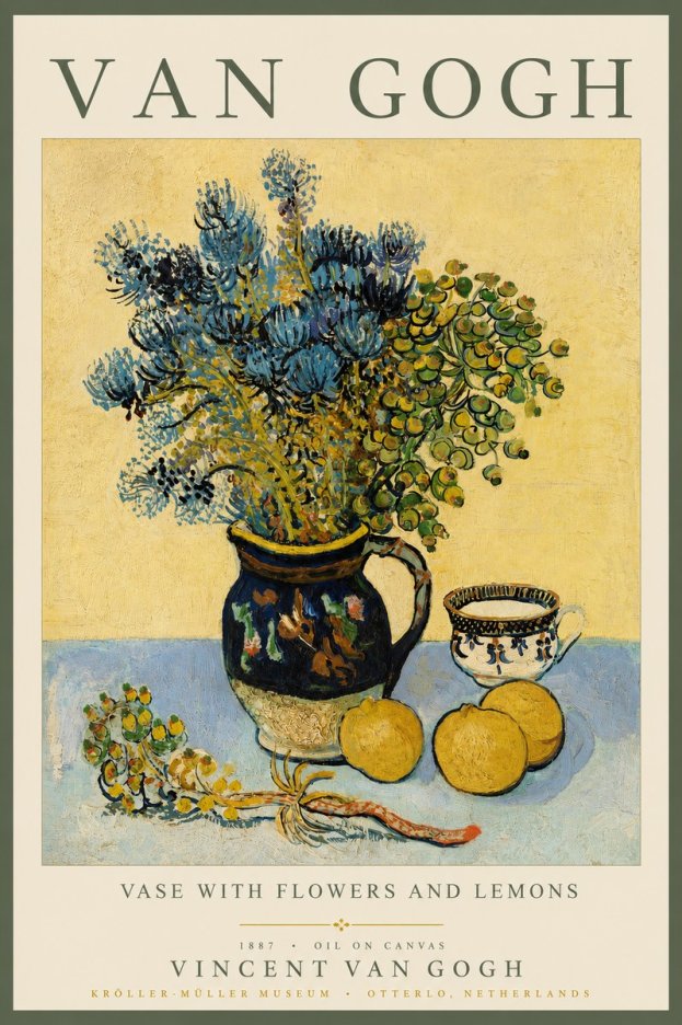 Van Gogh Vase with Flowers and Lemons No3 - Affiche