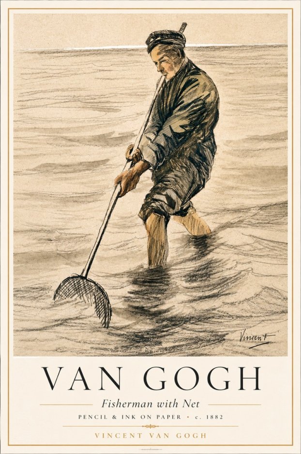 Van Gogh Fisherman with Net No1 - Affiche