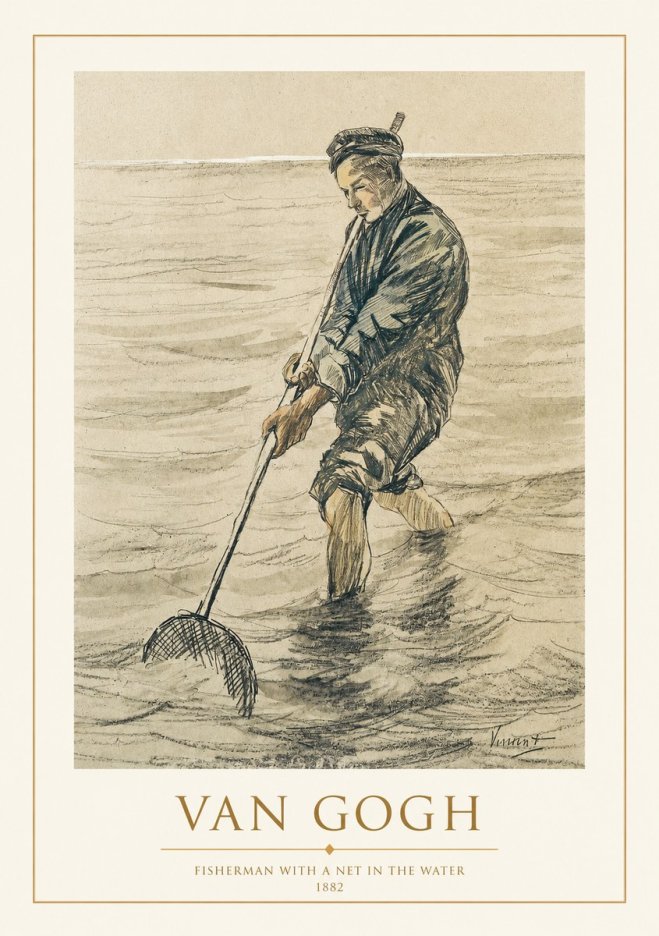 Van Gogh Fisherman with Net No2 - Affiche